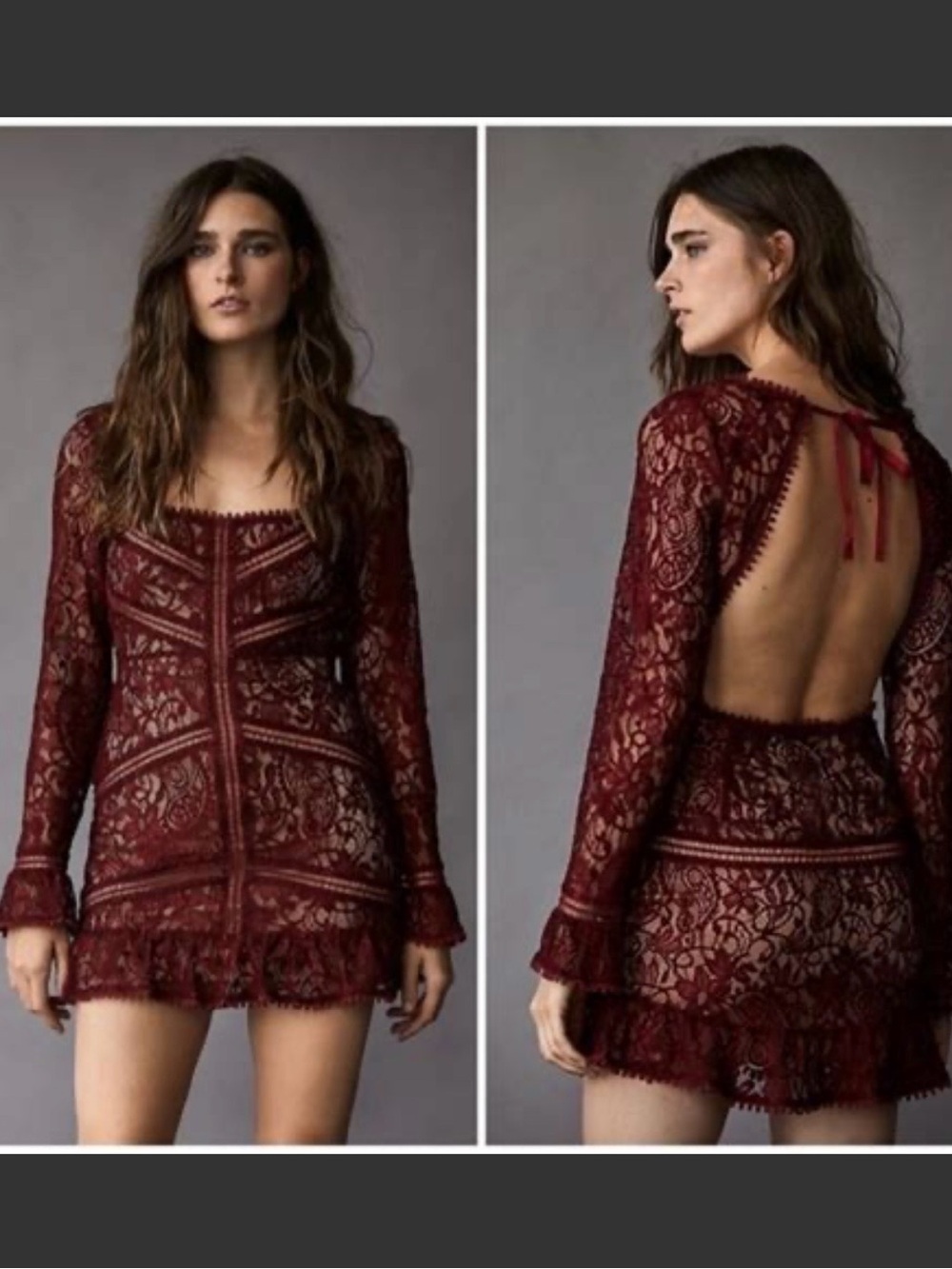 For Love and Lemons Emerie Lace Mini Dress in Burgundy